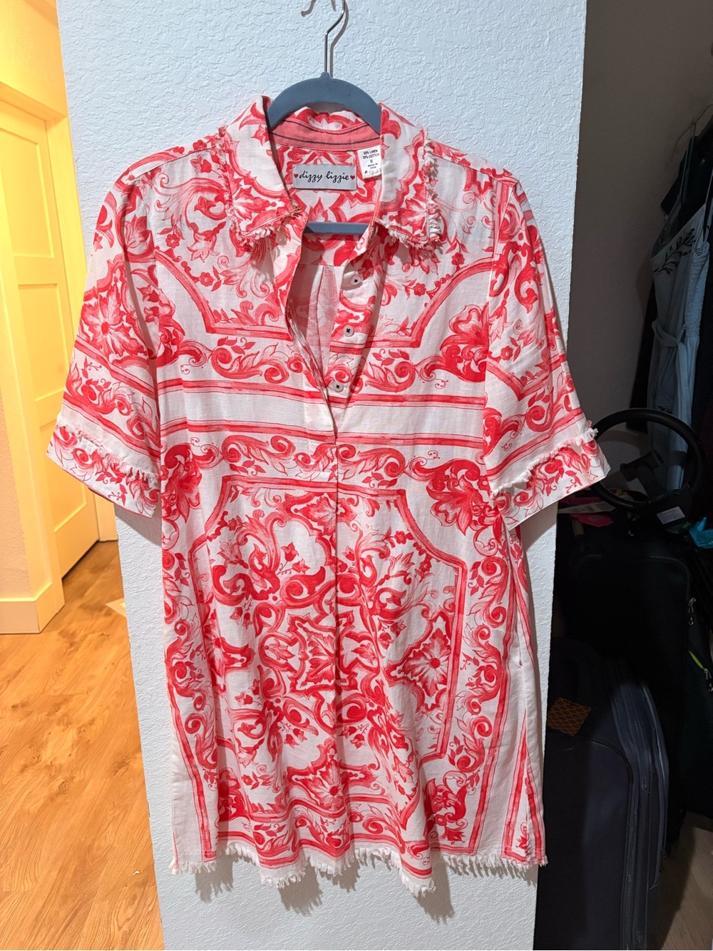 Gibson x Flannel Red & White Patterned Midi Dress